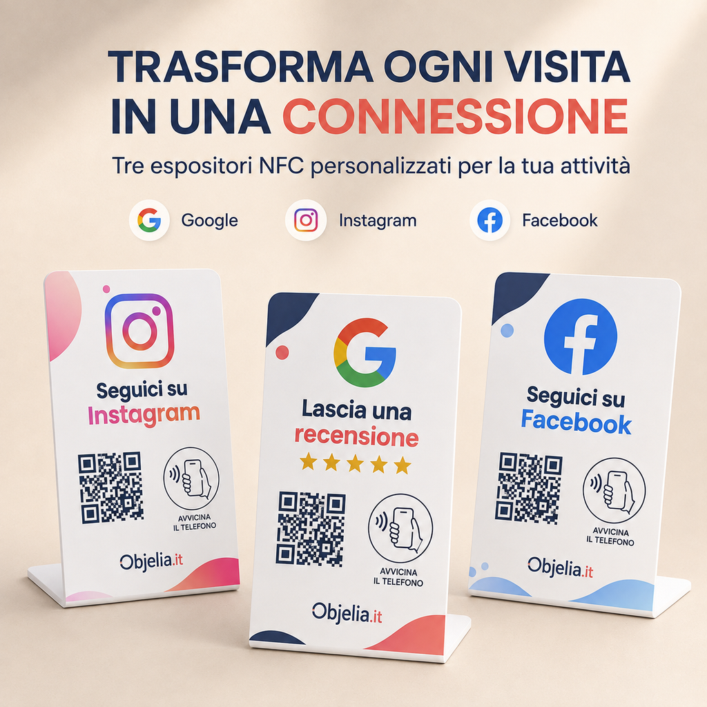 Stand NFC 3 in 1 personalizzato – Google, Instagram e Facebook