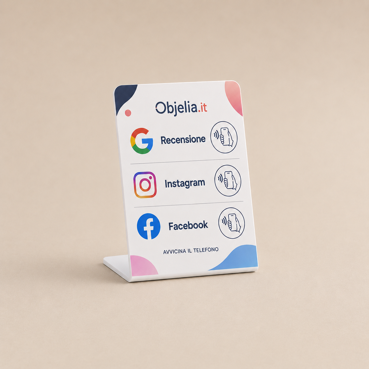 Stand NFC 3 in 1 personalizzato – Google, Instagram e Facebook