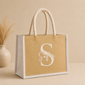 Borsa Mare Personalizzata in Juta con Nome e Iniziale – 40x30 cm
