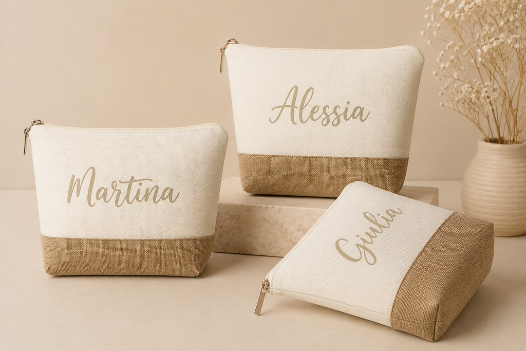 Beauty Case Personalizzabile in Cotone e Juta – 24 × 16 cm