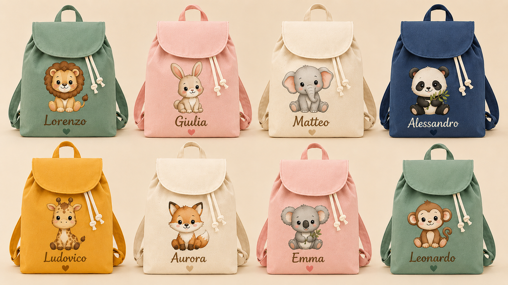 Zainetto Personalizzato per Bambini con Nome e Animaletto