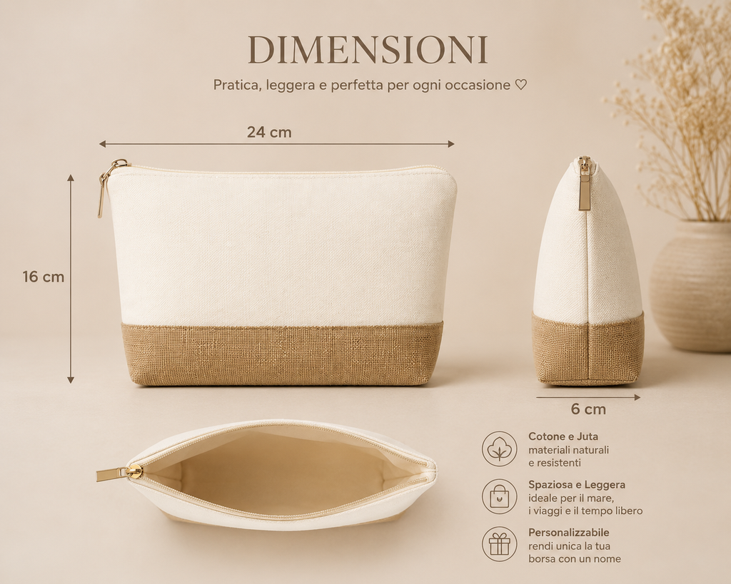 Beauty Case Personalizzabile in Cotone e Juta – 24 × 16 cm