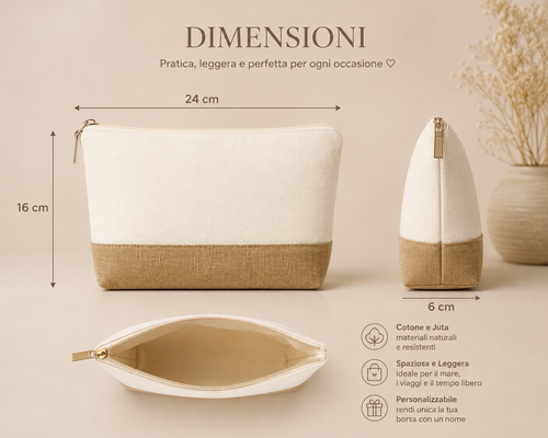 Beauty Case Personalizzabile in Cotone e Juta – 24 × 16 cm
