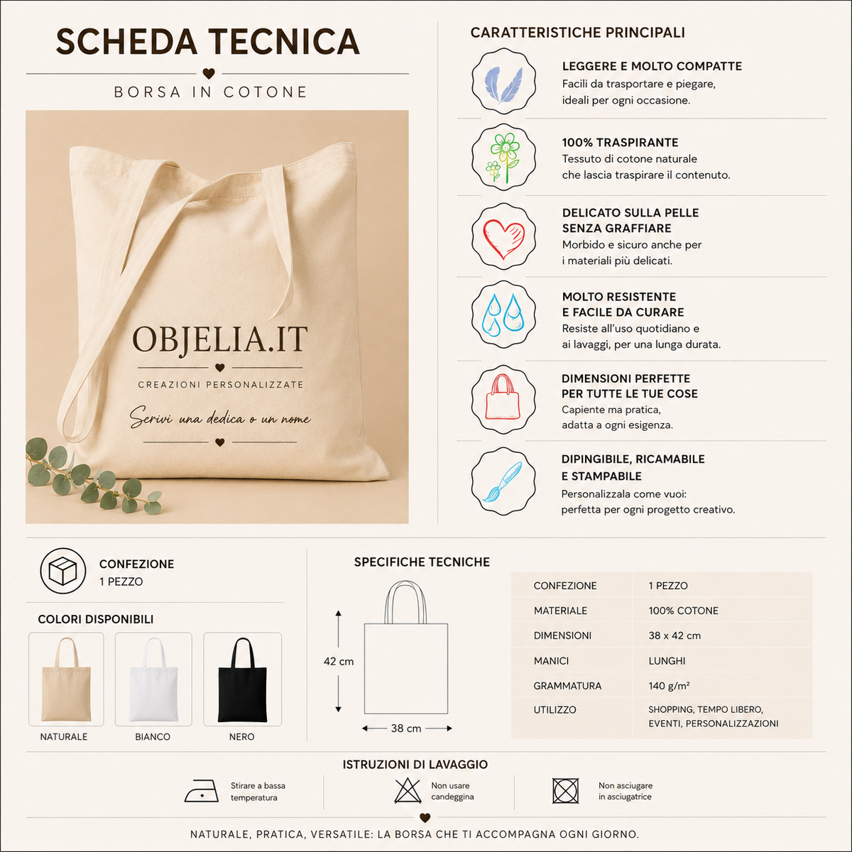 Borsa in Cotone Personalizzata con Nome o Dedica – 38x42 cm