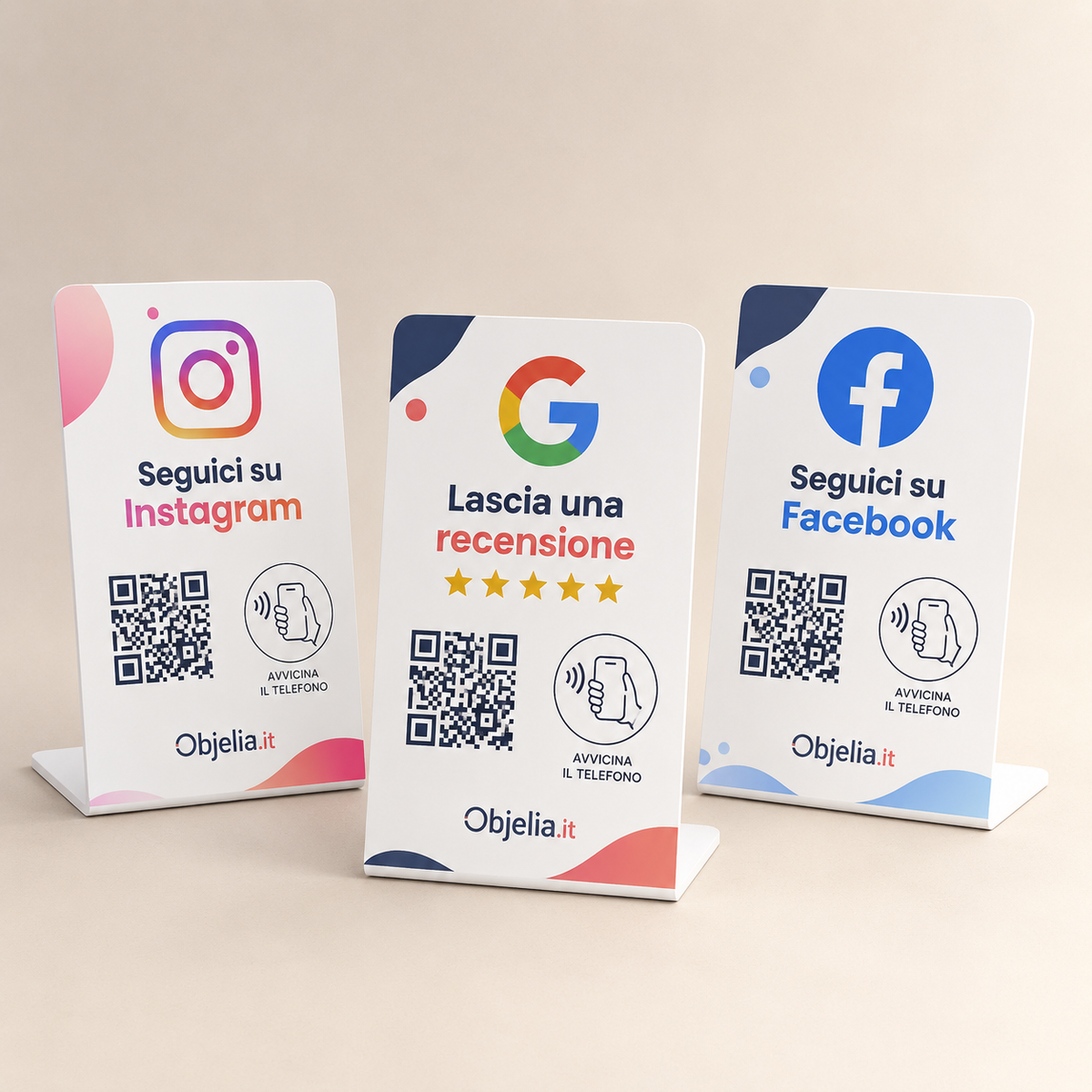 Stand NFC 3 in 1 personalizzato – Google, Instagram e Facebook