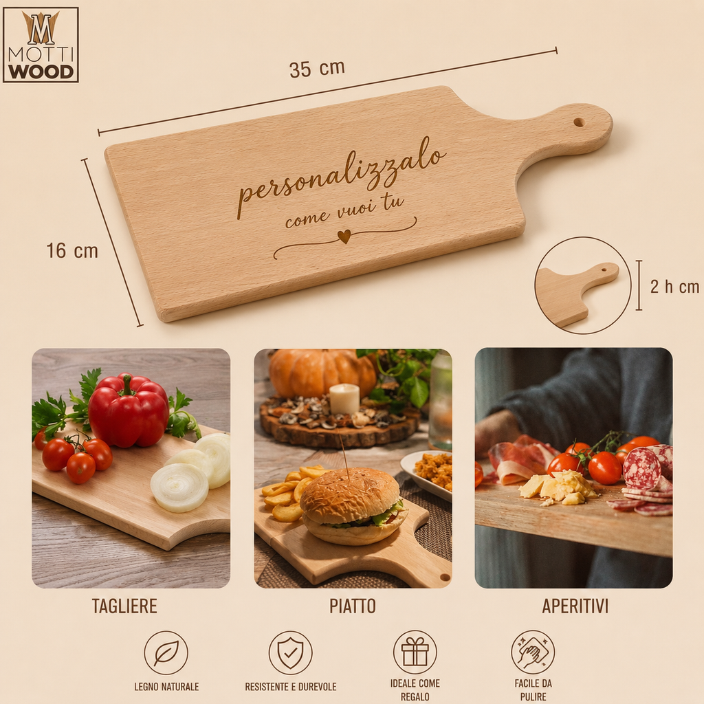 Tagliere in Legno Personalizzato con Nome, Frase o Dedica | Vassoio per Aperitivi e Cucina